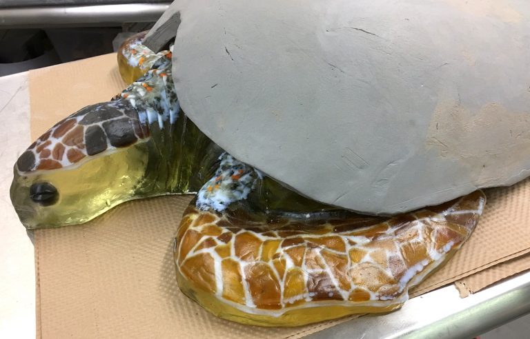 Cycle of Life:Sea Turtle Glass Sculpture – Mrs. Loggerhead custom clay carapace