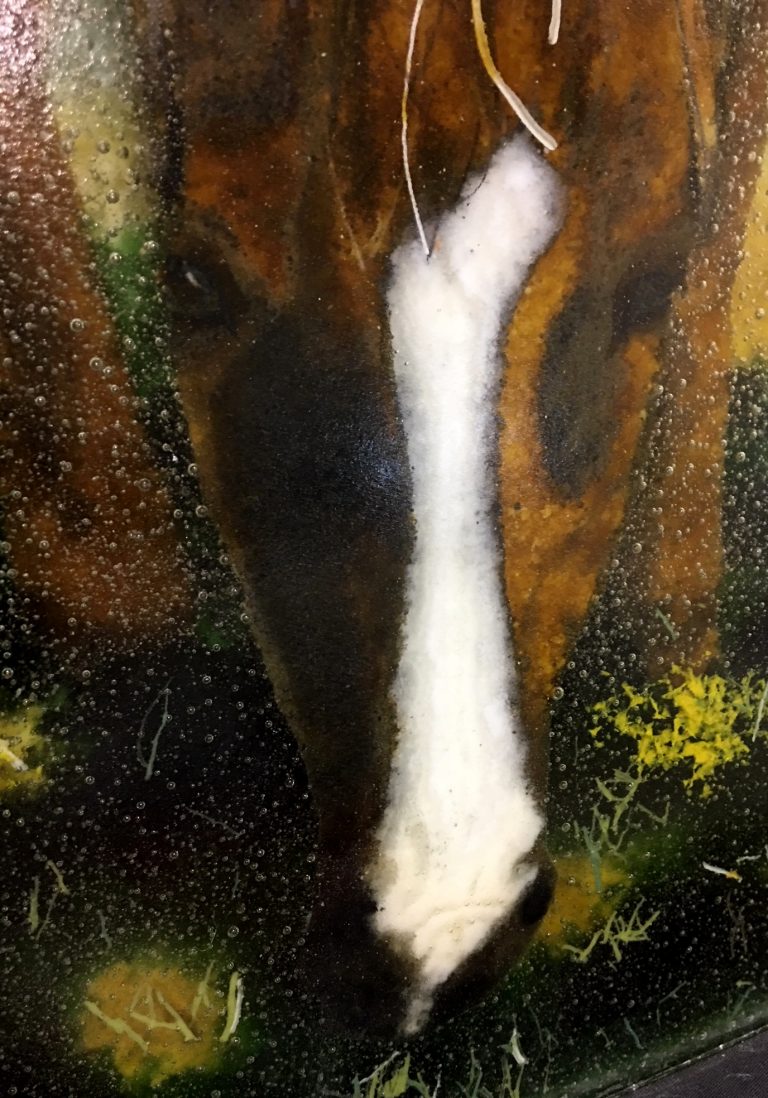 Charleen Romine, from Georgia, in studio to work on horse panels